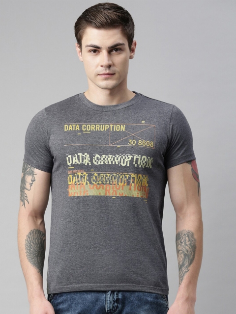 

QUANCIOUS Men Charcoal Grey Printed Round Neck Sustainable T-shirt