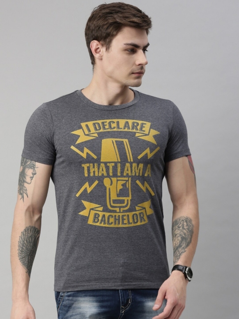 

QUANCIOUS Men Charcoal Grey Printed Round Neck Sustainable T-shirt