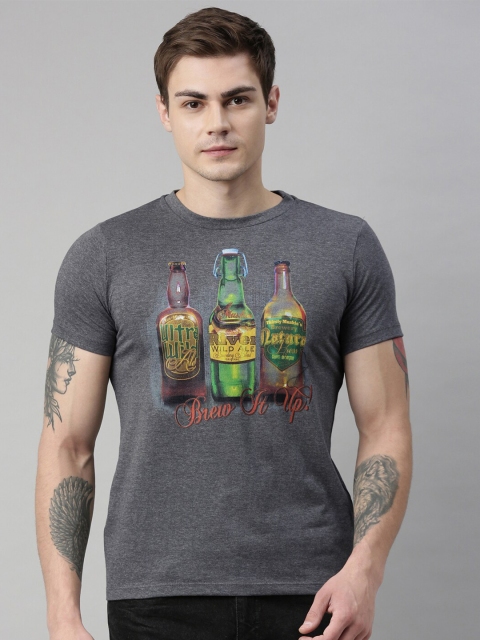 

QUANCIOUS Men Charcoal Grey Printed Round Neck Sustainable T-shirt