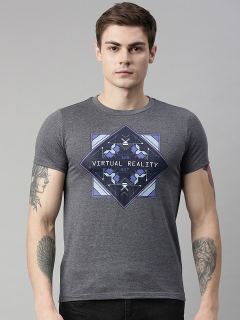 

QUANCIOUS Men Charcoal Grey Printed Round Neck Sustainable T-shirt