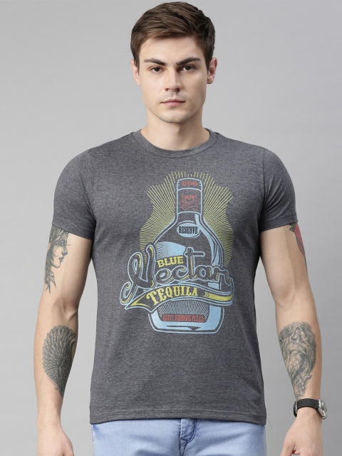 

QUANCIOUS Men Charcoal Grey Printed Round Neck Sustainable T-shirt
