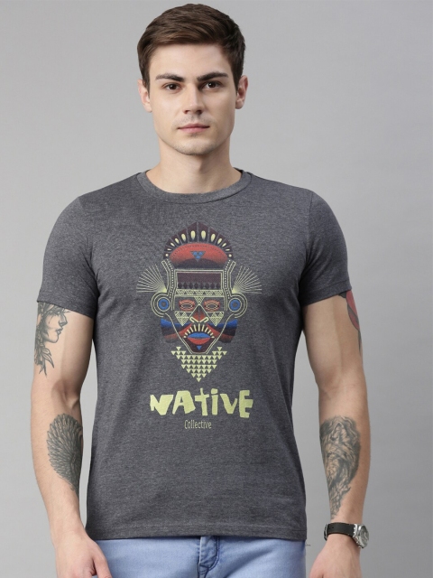 

QUANCIOUS Men Charcoal Grey Printed Round Neck Sustainable T-shirt