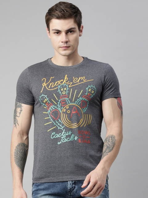 

QUANCIOUS Men Charcoal Grey Printed Round Neck Sustainable T-shirt