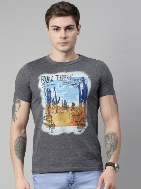 

QUANCIOUS Men Charcoal Grey Printed Round Neck Sustainable T-shirt