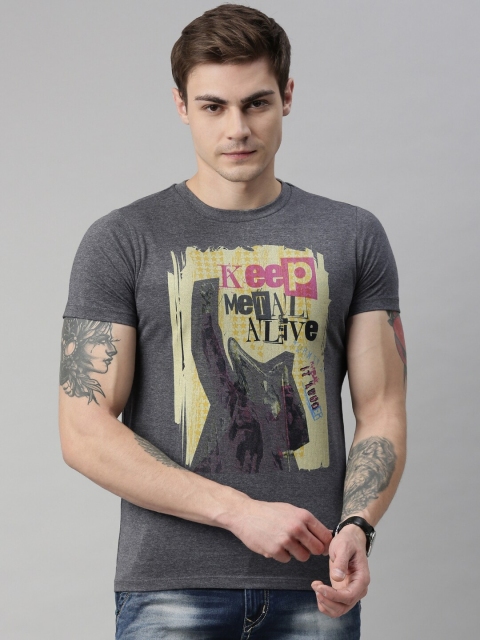 

QUANCIOUS Men Charcoal Grey Printed Round Neck Sustainable T-shirt