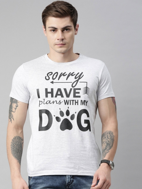 

QUANCIOUS Men Grey Melange Printed Round Neck Sustainable T-shirt