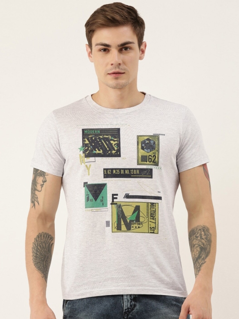 

QUANCIOUS Men Grey Melange Printed Round Neck Sustainable T-shirt