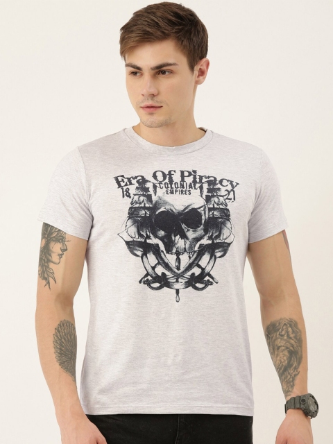 

QUANCIOUS Men Grey Melange Printed Round Neck Sustainable T-shirt