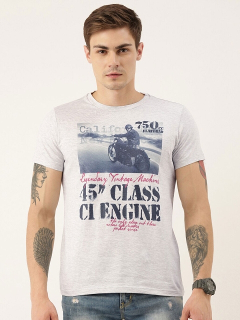 

QUANCIOUS Men Grey Melange Printed Round Neck Sustainable T-shirt