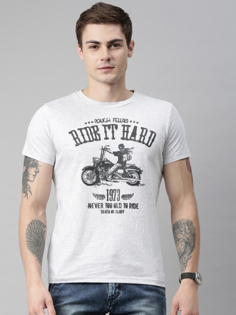 

QUANCIOUS Men Grey Melange Printed Round Neck Sustainable T-shirt