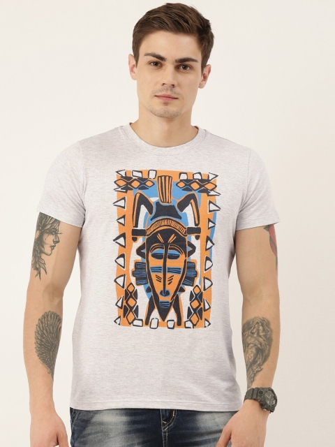 

QUANCIOUS Men Grey Melange Printed Round Neck Sustainable T-shirt