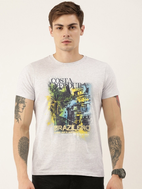 

QUANCIOUS Men Grey Melange Printed Round Neck Sustainable T-shirt