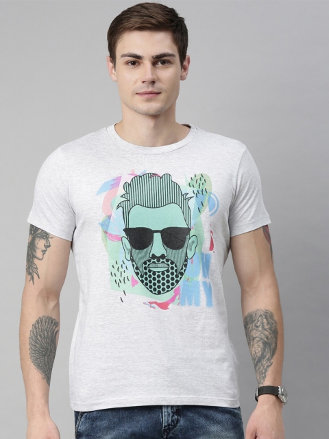 

QUANCIOUS Men Grey Melange Printed Organic Cotton Sustainable T-shirt