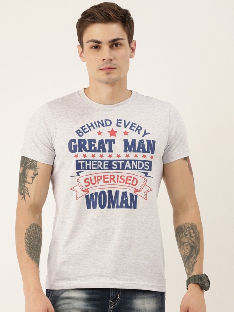 

QUANCIOUS Men Grey Melange Printed Round Neck Sustainable T-shirt