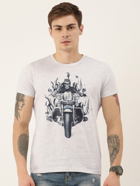 

QUANCIOUS Men Grey Melange Printed Round Neck Sustainable T-shirt