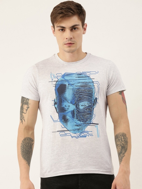 

QUANCIOUS Men Grey Melange Printed Round Neck Sustainable T-shirt
