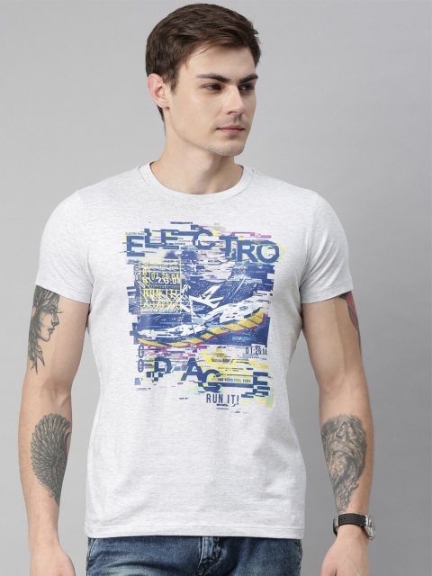 

QUANCIOUS Men Grey Melange Printed Round Neck Sustainable T-shirt