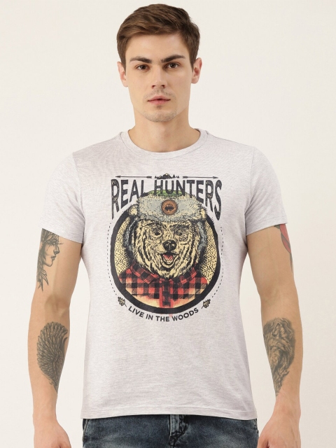 

QUANCIOUS Men Grey Melange Printed Round Neck Sustainable T-shirt