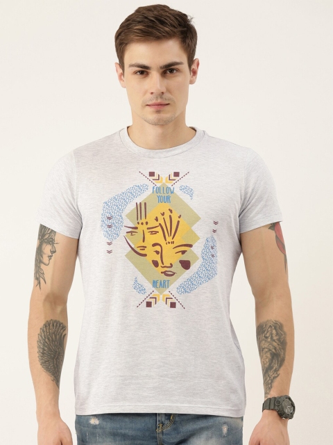 

QUANCIOUS Men Grey Melange Printed Round Neck Sustainable T-shirt