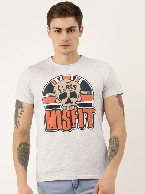 

QUANCIOUS Men Grey Melange Printed Round Neck Sustainable T-shirt