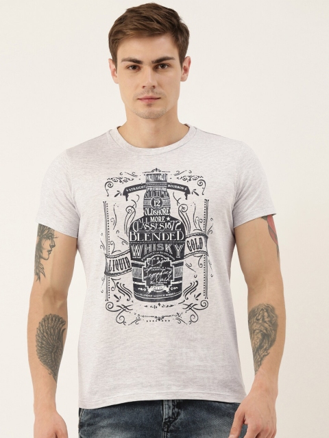 

QUANCIOUS Men Grey Melange & Black Printed Organic Cotton Round Neck Sustainable T-shirt