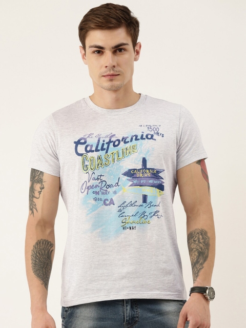 

QUANCIOUS Men Grey Melange Printed Round Neck Sustainable T-shirt