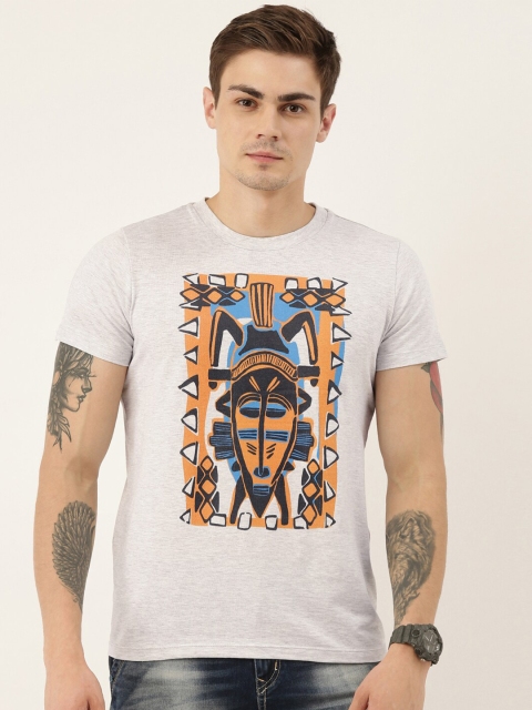 

QUANCIOUS Men Grey Melange Printed Round Neck Sustainable T-shirt