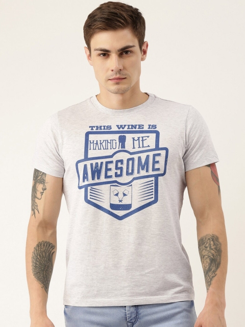 

QUANCIOUS Men Grey Melange Printed Round Neck Sustainable T-shirt