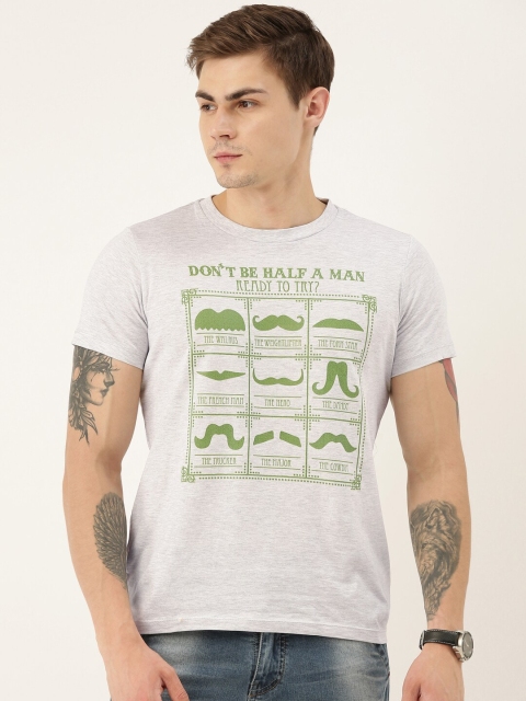 

QUANCIOUS Men Grey Melange Printed Round Neck Sustainable T-shirt