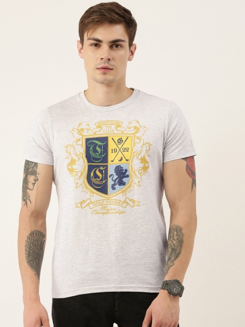 

QUANCIOUS Men Grey Melange Printed Round Neck Sustainable T-shirt