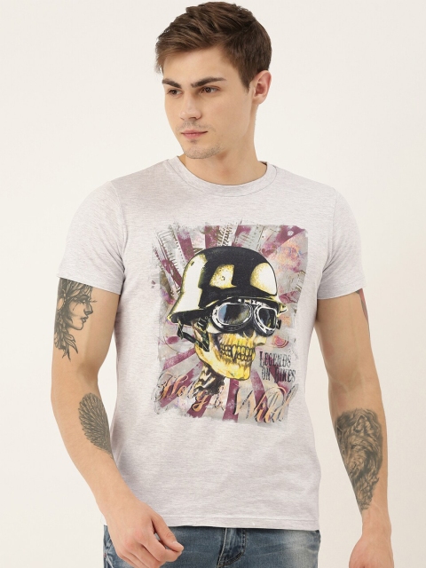 

QUANCIOUS Men Grey Melange Printed Round Neck Sustainable T-shirt