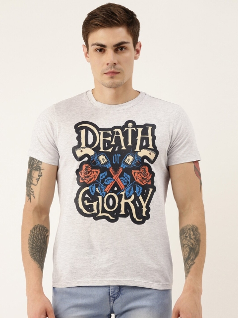 

QUANCIOUS Men Grey Melange Printed Round Neck Sustainable T-shirt