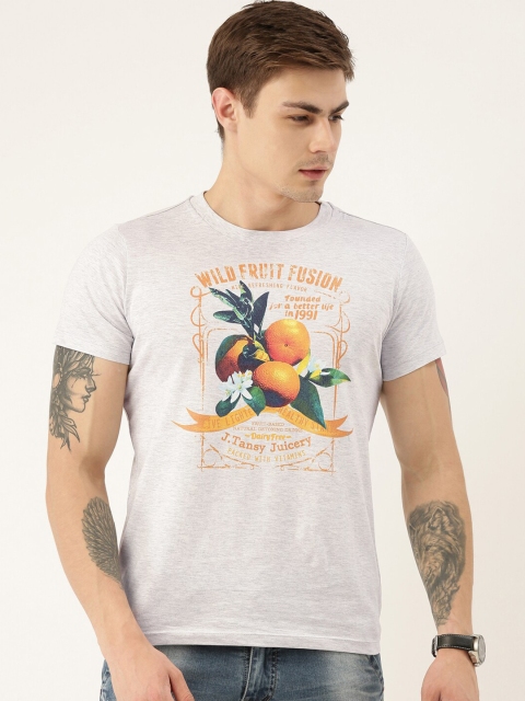 

QUANCIOUS Men Grey Melange Printed Round Neck Sustainable T-shirt
