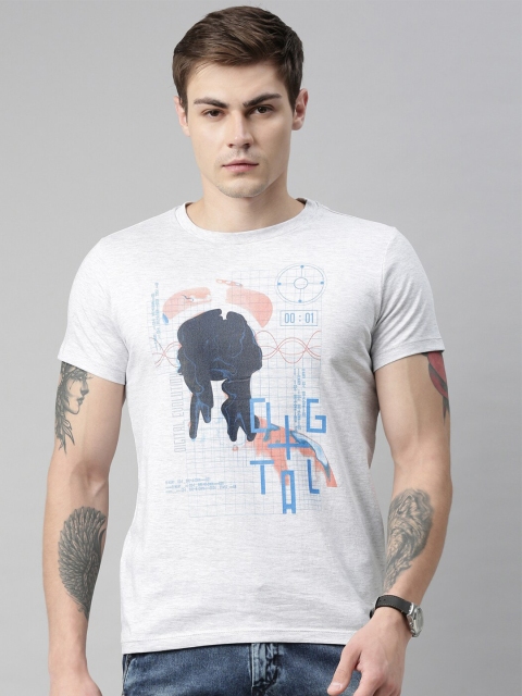 

QUANCIOUS Men Grey Melange Printed Round Neck Sustainable T-shirt