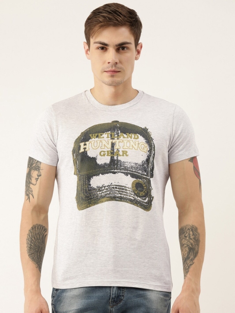

QUANCIOUS Men Grey Melange Printed Round Neck Sustainable T-shirt