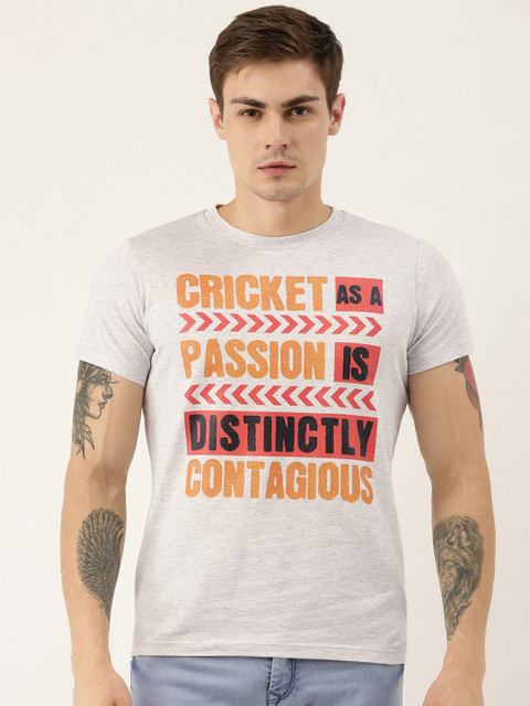 

QUANCIOUS Men Grey Melange Printed Round Neck Sustainable T-shirt