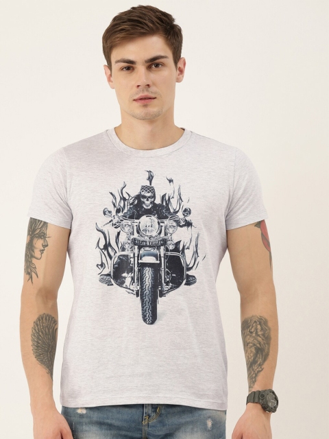 

QUANCIOUS Men Grey Melange Printed Round Neck Sustainable T-shirt