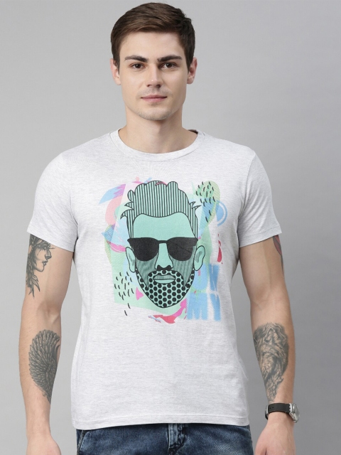 

QUANCIOUS Men Grey Melange Printed Round Neck Sustainable T-shirt