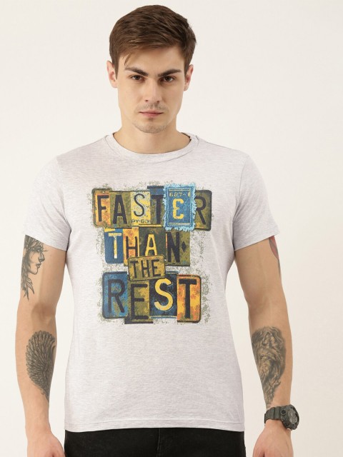 

QUANCIOUS Men Grey Melange Printed Round Neck Sustainable T-shirt