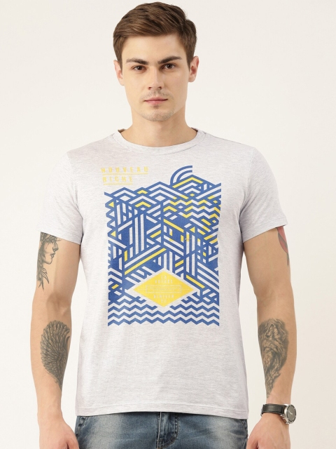 

QUANCIOUS Men Grey Melange Printed Round Neck Sustainable T-shirt