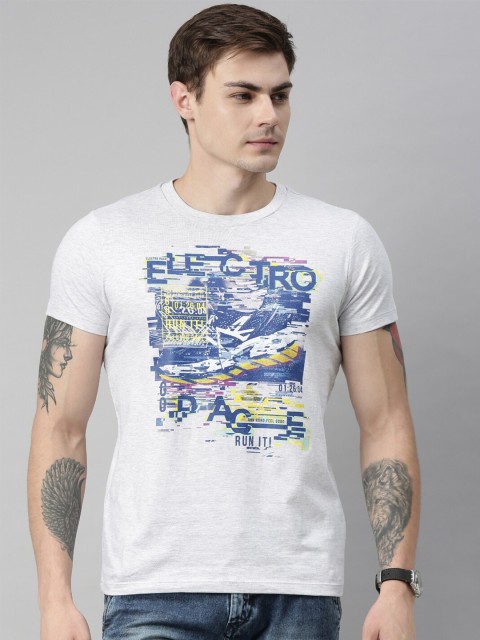 

QUANCIOUS Men Grey Melange Printed Round Neck Sustainable T-shirt