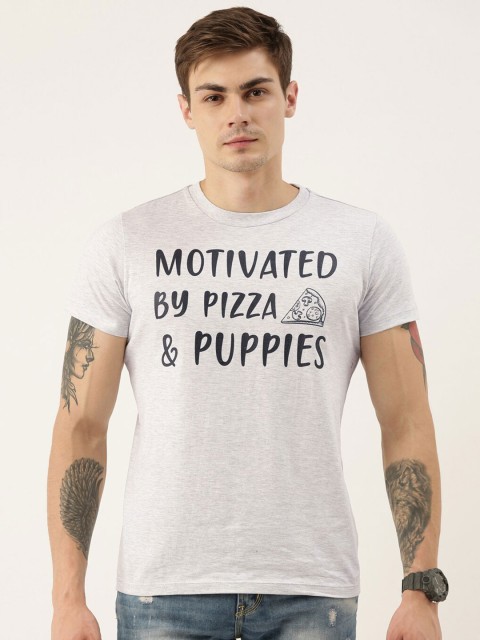 

QUANCIOUS Men Grey Melange Printed Round Neck Sustainable T-shirt
