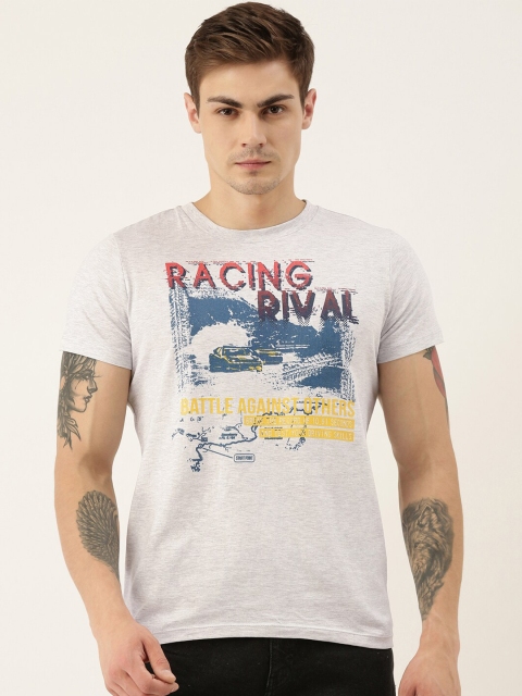 

QUANCIOUS Men Grey Melange Printed Round Neck Sustainable T-shirt