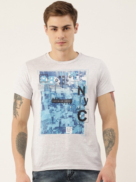 

QUANCIOUS Men Grey Melange Printed Round Neck Sustainable T-shirt
