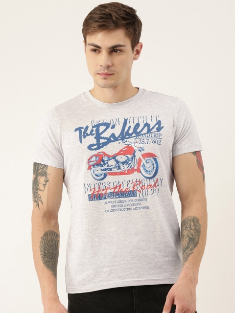 

QUANCIOUS Men Grey Melange Printed Round Neck Sustainable T-shirt