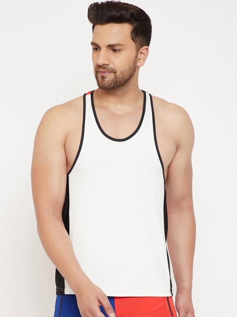 

FUGAZEE Men White & Orange Colourblocked Scoop Neck T-shirt