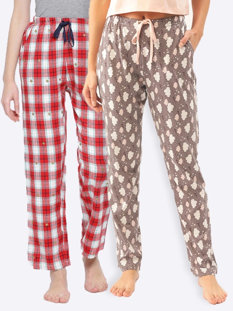 

Kanvin Women Pack Of 2 Printed Lounge Pants, Brown
