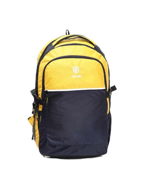 

Zwart Unisex Mustard Yellow & Navy Blue Colourblocked Backpacks with Compression Straps