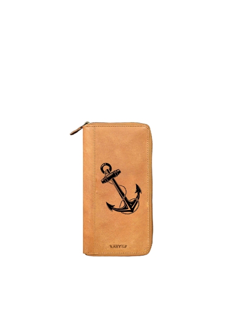 

ABYS Unisex Tan Brown & Black Printed Leather Zip Around Wallet