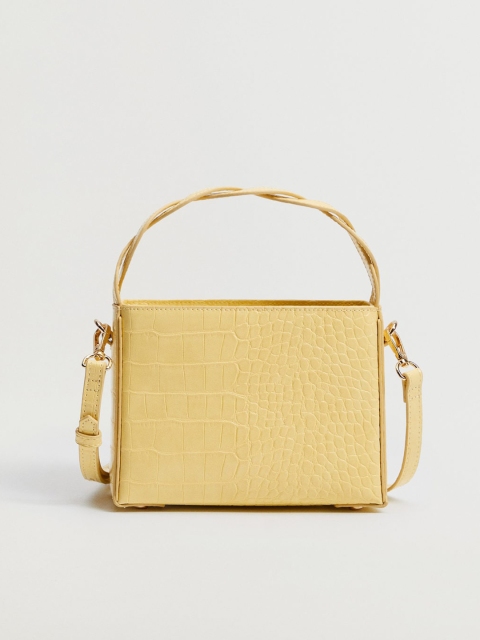 

MANGO Yellow Croc Textured Satchel